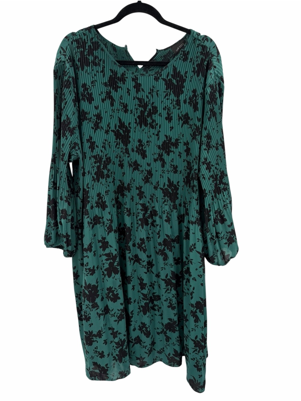 J.Jill Wearever Collection Sunburst-Pleated Dress Floral Emerald Green Black 4X